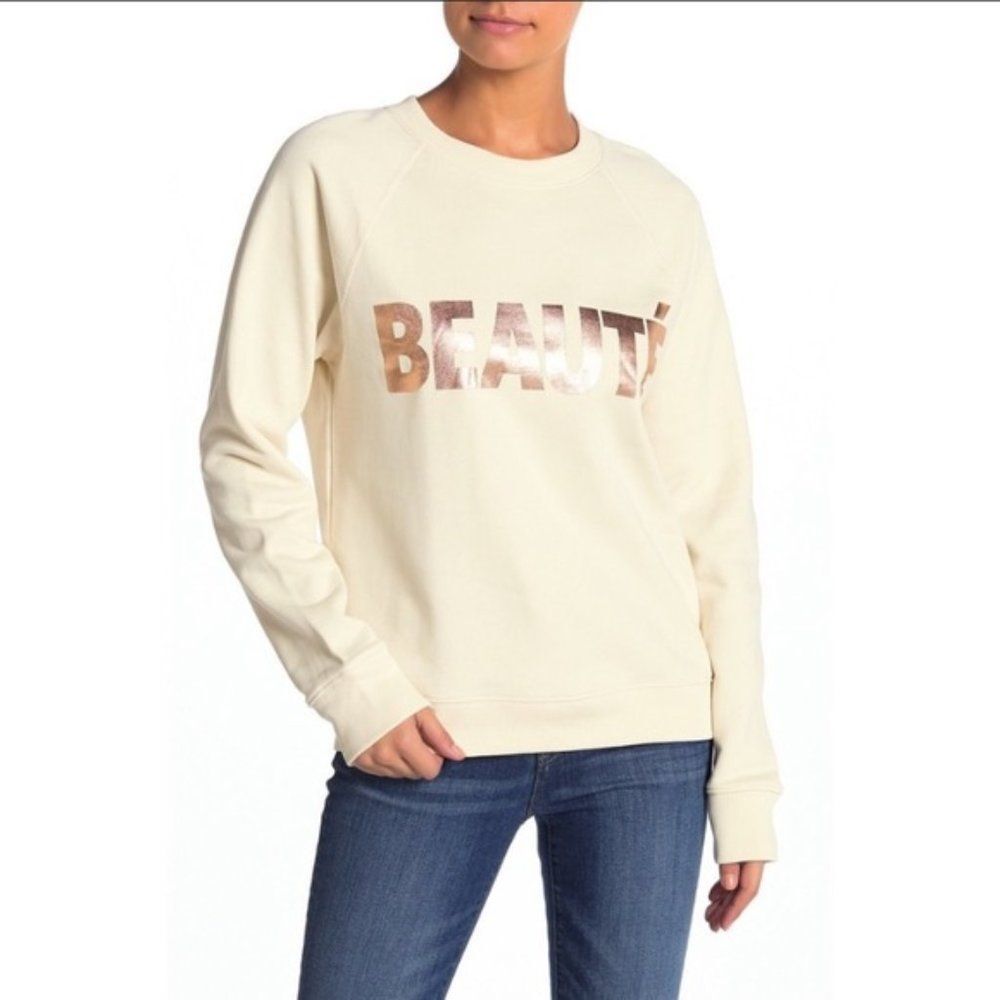 New J. Crew Cream Metallic Beaute Sweatshirt S